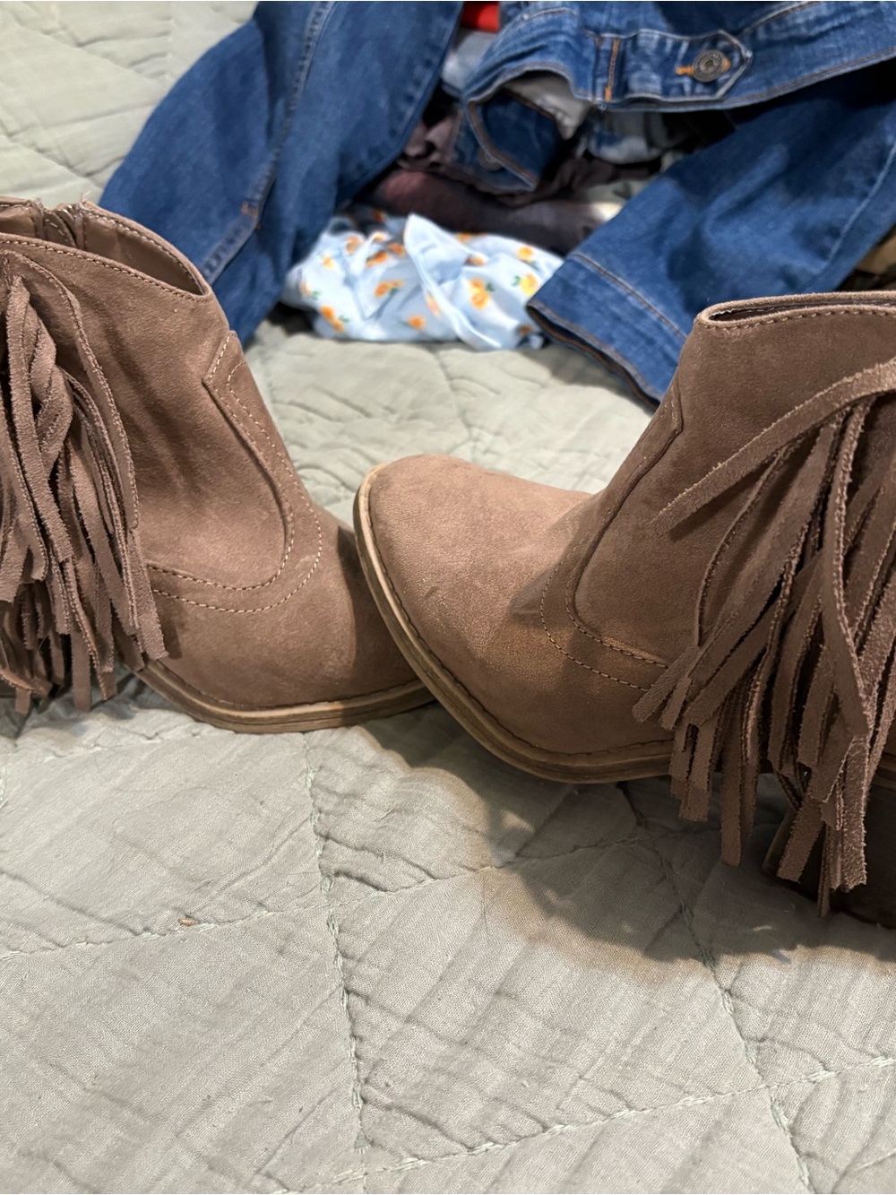 Faded Glory Brown Suede Fringe Ankle Boots